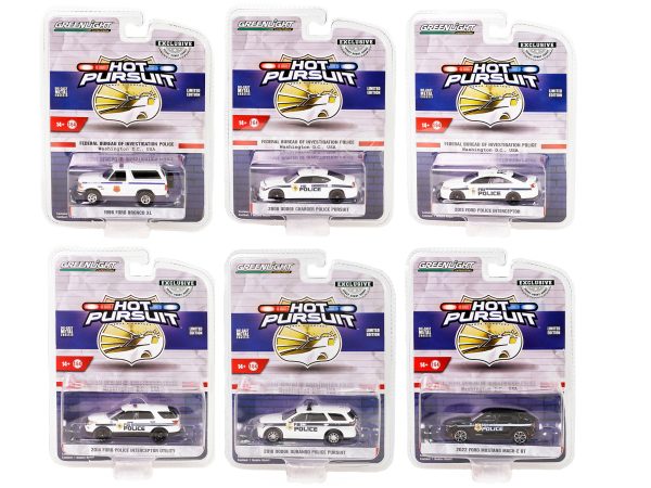 "Hot Pursuit" Special Edition "FBI Police (Federal Bureau of Investigation Police)" Set of 6 Police Cars 1/64 Diecast Model Cars by Greenlight - Image 2