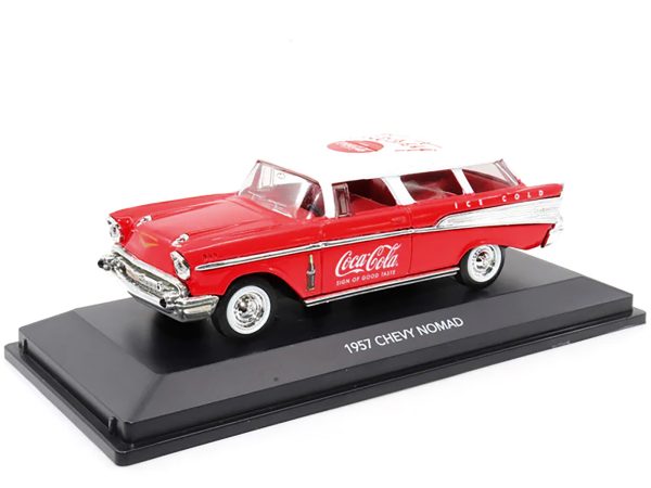 1957 Chevrolet Nomad "Coca-Cola" Red with White Top and Red Interior 1/43 Diecast Model Car by Motor City Classics - Image 2