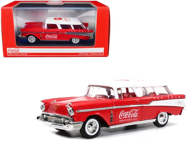 1957 Chevrolet Nomad "Coca-Cola" Red with White Top and Red Interior 1/43 Diecast Model Car by Motor City Classics - Image 3