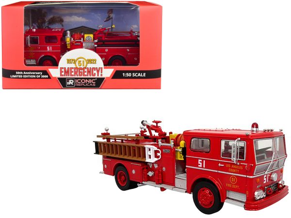1973 Ward LaFrance Ambassador Fire Engine "Los Angeles County Fire Department" LA County FD (LACFD) "Emergency! 50th Anniversary" (1972-2022) Limited Edition to 3000 pieces Worldwide 1/50 Diecast Model by Iconic Replicas - Image 4