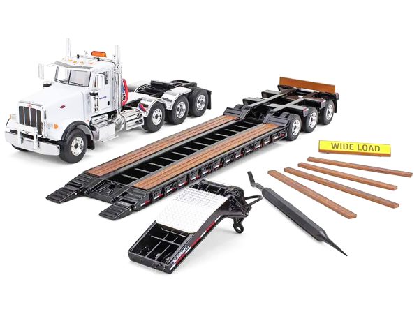 Peterbilt 367 Day Cab White "Komatsu" and Talbert 55SA Tri-Axle Lowboy Trailer Black 1/50 Diecast Model by First Gear - Image 2