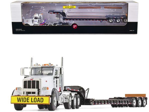 Peterbilt 367 Day Cab White "Komatsu" and Talbert 55SA Tri-Axle Lowboy Trailer Black 1/50 Diecast Model by First Gear - Image 3