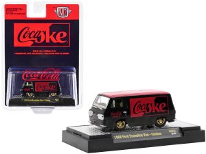 1966 Ford Econoline Custom Van "Coca-Cola" Black with Coke Red Top Limited Edition to 3850 pieces Worldwide 1/64 Diecast Model Car by M2 Machines