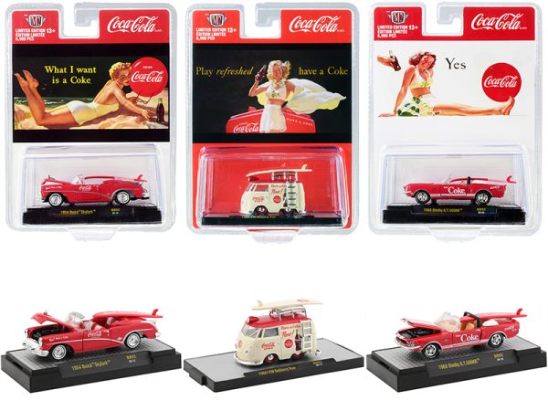 "Coca-Cola Bathing Beauties" Set of 3 Cars with Surfboards Release 2 Limited Edition to 6980 pieces Worldwide 1/64 Diecast Model Cars by M2 Machines - Image 4