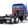 Kenworth W900A Sleeper and Wilson Silverstar Livestock Spread-Axle Trailer Black and Blue with Red Stripes "John Wayne Cattle Co." 1/64 Diecast Model by DCP/First Gear