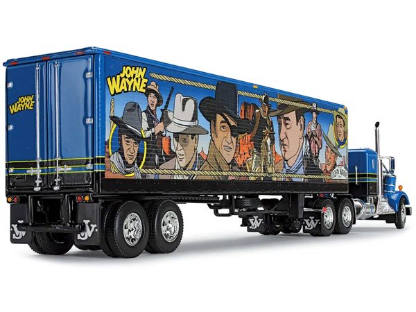Kenworth W900A with Sleeper and 40' Vintage Trailer "John Wayne: Comic Edition" Blue with Black Stripes 1/64 Diecast Model by DCP/First Gear - Image 3