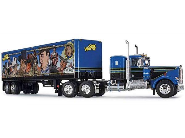 Kenworth W900A with Sleeper and 40' Vintage Trailer "John Wayne: Comic Edition" Blue with Black Stripes 1/64 Diecast Model by DCP/First Gear - Image 2