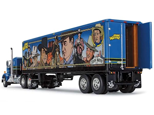 Kenworth W900A with Sleeper and 40' Vintage Trailer "John Wayne: Comic Edition" Blue with Black Stripes 1/64 Diecast Model by DCP/First Gear - Image 4