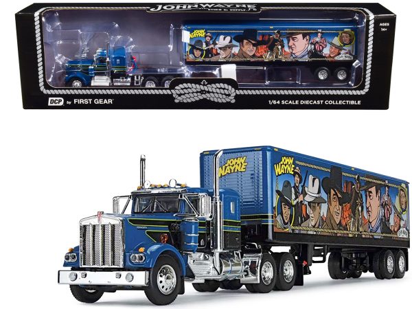Kenworth W900A with Sleeper and 40' Vintage Trailer "John Wayne: Comic Edition" Blue with Black Stripes 1/64 Diecast Model by DCP/First Gear - Image 5