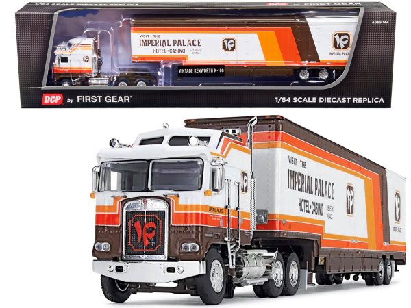 Kenworth K100 COE Aerodyne Sleeper Cab and Kentucky Moving Trailer White and Brown with Stripes "Visit Imperial Palace Hotel and Casino Las Vegas" "Fallen Flag" Series 1/64 Diecast Model by DCP/First Gear - Image 2