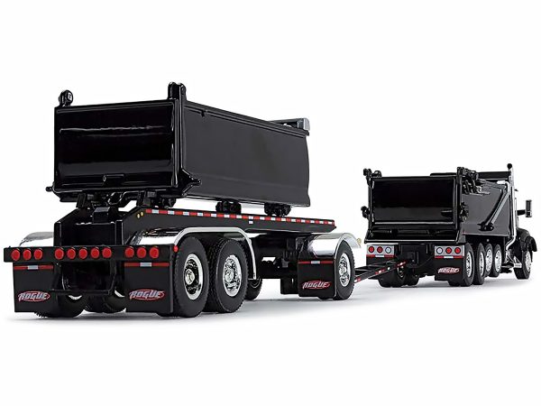 Kenworth T880 Quad-Axle Dump Truck and Rogue Transfer Tandem-Axle Dump Trailer Black 1/64 Diecast Model by DCP/First Gear - Image 3