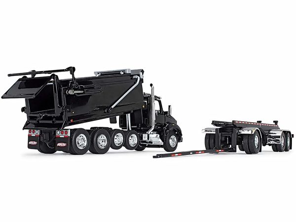 Kenworth T880 Quad-Axle Dump Truck and Rogue Transfer Tandem-Axle Dump Trailer Black 1/64 Diecast Model by DCP/First Gear - Image 2