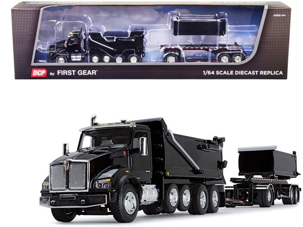 Kenworth T880 Quad-Axle Dump Truck and Rogue Transfer Tandem-Axle Dump Trailer Black 1/64 Diecast Model by DCP/First Gear - Image 5