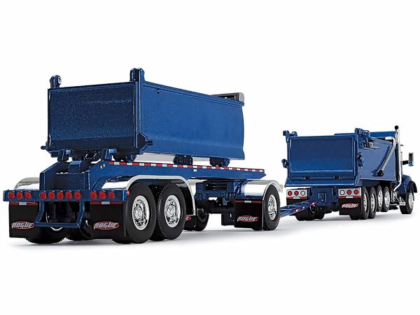 Kenworth T880 Quad-Axle Dump Truck and Rogue Transfer Tandem-Axle Dump Trailer Surf Blue Metallic 1/64 Diecast Model by DCP/First Gear - Image 2