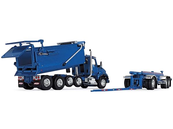 Kenworth T880 Quad-Axle Dump Truck and Rogue Transfer Tandem-Axle Dump Trailer Surf Blue Metallic 1/64 Diecast Model by DCP/First Gear - Image 3