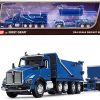 Kenworth T880 Quad-Axle Dump Truck and Rogue Transfer Tandem-Axle Dump Trailer Surf Blue Metallic 1/64 Diecast Model by DCP/First Gear - Image 4