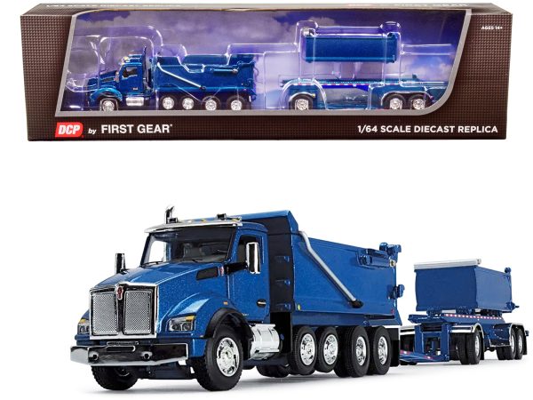Kenworth T880 Quad-Axle Dump Truck and Rogue Transfer Tandem-Axle Dump Trailer Surf Blue Metallic 1/64 Diecast Model by DCP/First Gear - Image 4