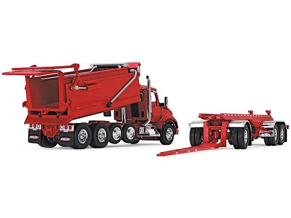 Kenworth T880 Quad-Axle Dump Truck and Rogue Transfer Tandem-Axle Dump Trailer Viper Red 1/64 Diecast Model by DCP/First Gear - Image 2