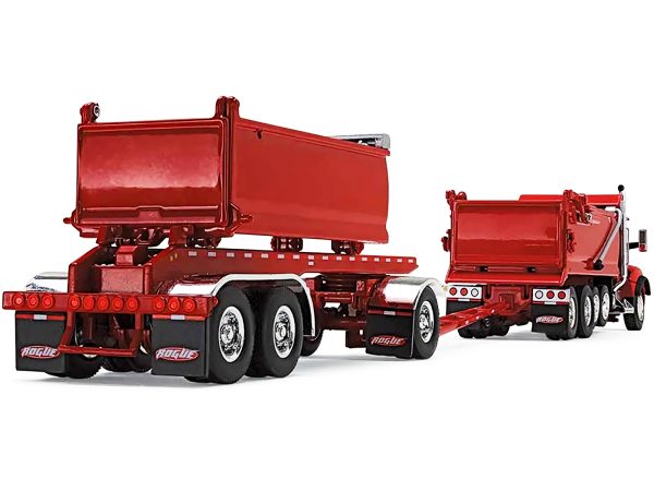 Kenworth T880 Quad-Axle Dump Truck and Rogue Transfer Tandem-Axle Dump Trailer Viper Red 1/64 Diecast Model by DCP/First Gear - Image 3