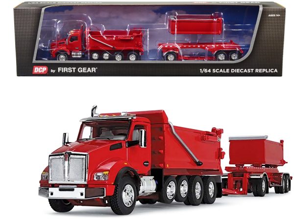 Kenworth T880 Quad-Axle Dump Truck and Rogue Transfer Tandem-Axle Dump Trailer Viper Red 1/64 Diecast Model by DCP/First Gear - Image 5