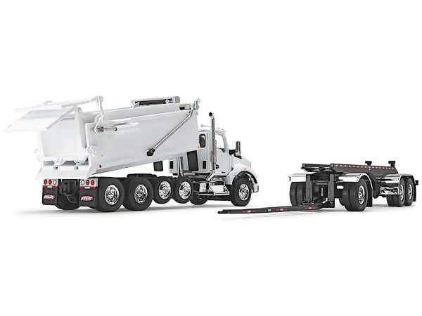 Kenworth T880 Quad-Axle Dump Truck and Rogue Transfer Tandem-Axle Dump Trailer Viper White 1/64 Diecast Model by DCP/First Gear - Image 2