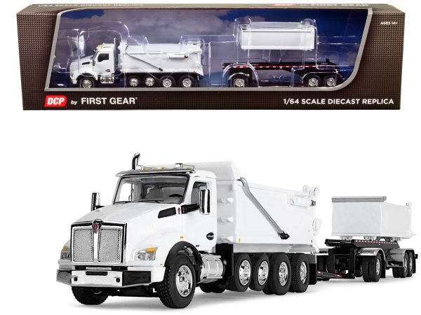 Kenworth T880 Quad-Axle Dump Truck and Rogue Transfer Tandem-Axle Dump Trailer Viper White 1/64 Diecast Model by DCP/First Gear - Image 5