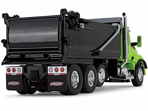 Kenworth T880 Day Cab with Rogue Transfer Dump Body Truck Lime Green and Black 1/64 Diecast Model by DCP/First Gear - Image 2