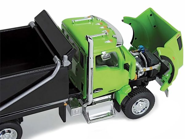 Kenworth T880 Day Cab with Rogue Transfer Dump Body Truck Lime Green and Black 1/64 Diecast Model by DCP/First Gear - Image 3