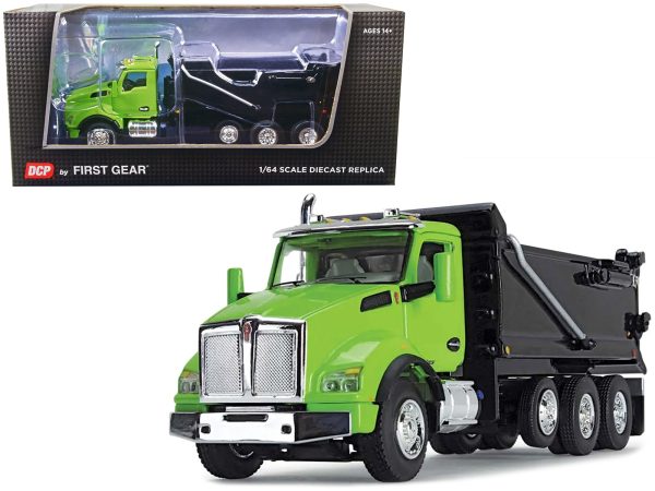 Kenworth T880 Day Cab with Rogue Transfer Dump Body Truck Lime Green and Black 1/64 Diecast Model by DCP/First Gear - Image 4