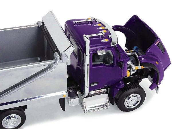 Kenworth T880 Day Cab with Rogue Transfer Dump Body Truck Purple and Chrome 1/64 Diecast Model by DCP/First Gear - Image 3