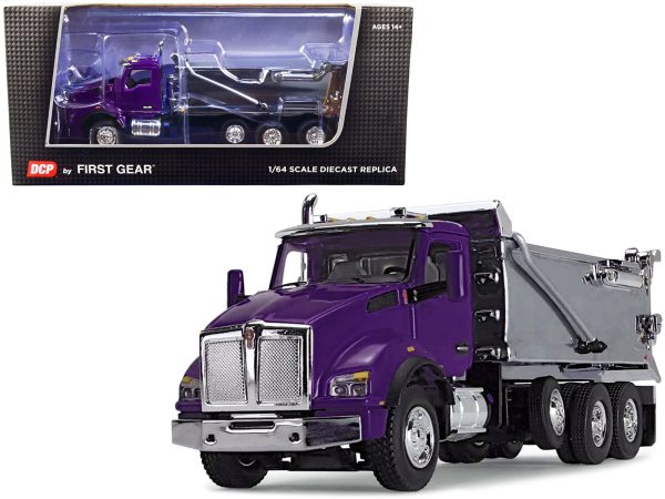 Kenworth T880 Day Cab with Rogue Transfer Dump Body Truck Purple and Chrome 1/64 Diecast Model by DCP/First Gear - Image 4