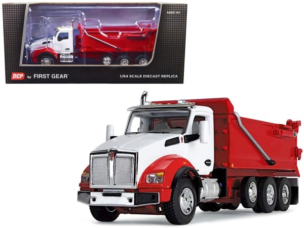 Kenworth T880 Day Cab with Rogue Transfer Dump Body Truck White and Viper Red 1/64 Diecast Model by DCP/First Gear - Image 4