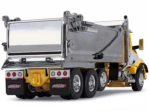 Kenworth T880 Day Cab with Rogue Transfer Dump Body Truck Yellow with White and Chrome 1/64 Diecast Model by DCP/First Gear - Image 2