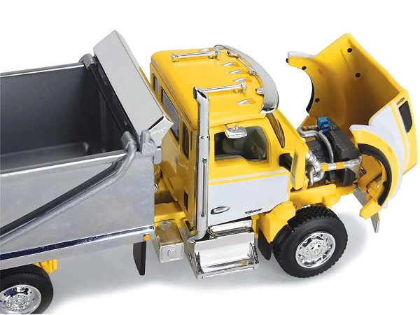 Kenworth T880 Day Cab with Rogue Transfer Dump Body Truck Yellow with White and Chrome 1/64 Diecast Model by DCP/First Gear - Image 3