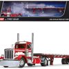 Peterbilt 359 Day Cab and 48' Utility Flatbed Trailer Red and White 1/64 Diecast Model by DCP/First Gear