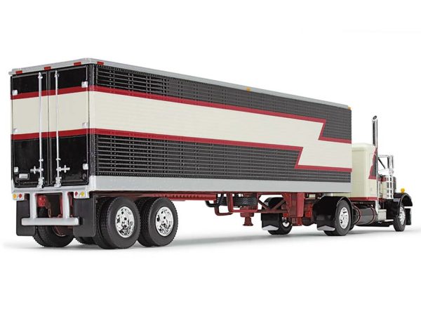 Peterbilt 359 with 36" Flat Top Sleeper and 40' Vintage Dry Goods Trailer Black with Cream and Red Stripes 1/64 Diecast Model by DCP/First Gear - Image 2