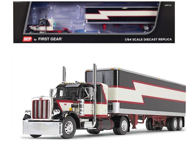 Peterbilt 359 with 36" Flat Top Sleeper and 40' Vintage Dry Goods Trailer Black with Cream and Red Stripes 1/64 Diecast Model by DCP/First Gear - Image 3