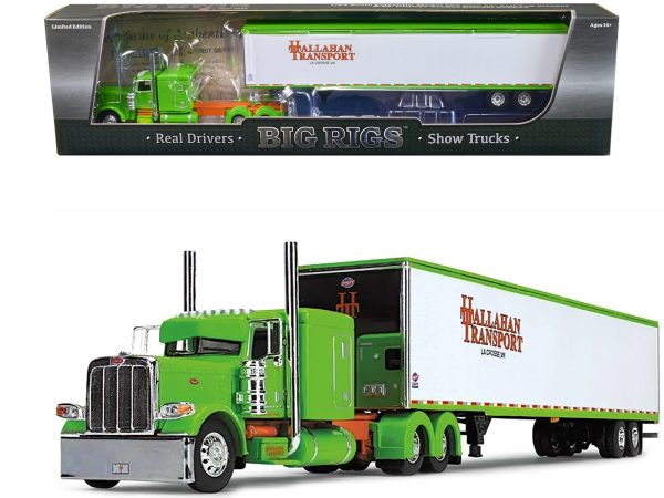 Peterbilt 389 with 63" Flat-Top Sleeper and 53' Utility Trailer "Hallahan Transport" Green "Big Rigs" Series 1/64 Diecast Model by DCP/First Gear - Image 4