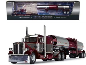 Peterbilt Model 359 with 63â€ Flat Top Sleeper & Brenner Tank Trailer Purple 1/64 Diecast Model by DCP/First Gear