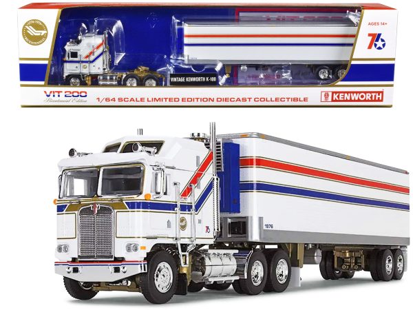 Kenworth K100 COE Aerodyne Sleeper and 40' Vintage Refrigerated Tandem-Axle Trailer White with Stripes "VIT200 Bicentennial" 1/64 Diecast Model by DCP/First Gear - Image 3