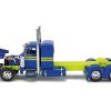 Peterbilt 379 with 36" Flat Top Sleeper and 53' Utility Roll Tarp Trailer "DSD Transport" Blue and Yellow "Big Rigs" Series 1/64 Diecast Model by DCP/First Gear
