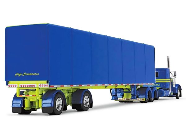 Peterbilt 379 with 36" Flat Top Sleeper and 53' Utility Roll Tarp Trailer "DSD Transport" Blue and Yellow "Big Rigs" Series 1/64 Diecast Model by DCP/First Gear - Image 2