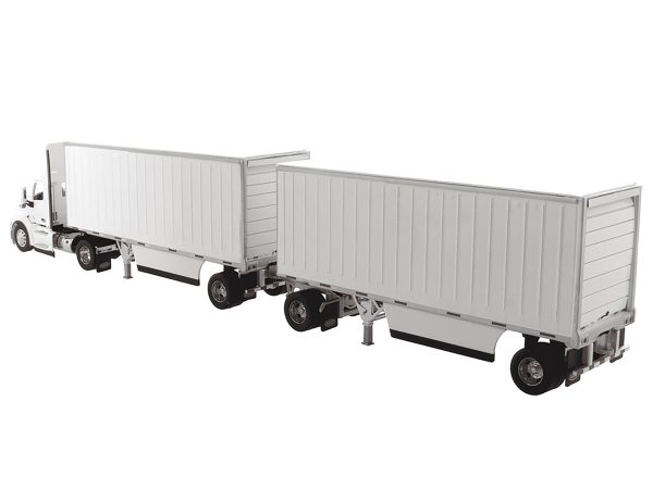 Peterbilt 579 Single Axle Day Cab with Two Wabash 28' Pup Trailers White "Transport Series" 1/50 Diecast Model by Diecast Masters - Image 3