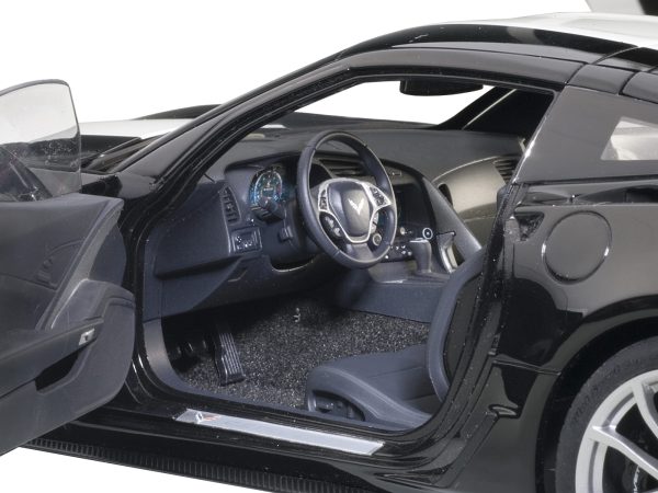 2017 Chevrolet Corvette C7 Grand Sport Black with White Stripe and Yellow Fender Hash Marks 1/18 Model Car by Autoart - Image 2