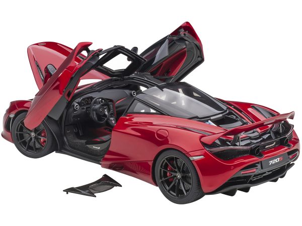 Mclaren 720S Memphis Red Metallic with Black Top and Carbon Accents 1/18 Model Car by Autoart - Image 2