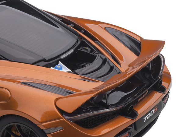 McLaren 720S Azores Orange Metallic with Black Top and Carbon Accents 1/18 Model Car by Autoart - Image 4