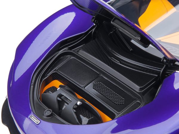 McLaren Speedtail Lantana Purple Metallic with Black Top and Yellow Interior and Suitcase Accessories  1/18 Model Car by Autoart - Image 5