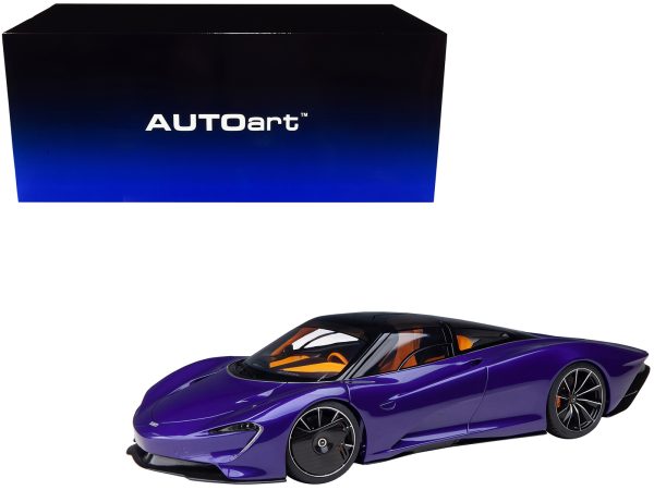 McLaren Speedtail Lantana Purple Metallic with Black Top and Yellow Interior and Suitcase Accessories  1/18 Model Car by Autoart - Image 2