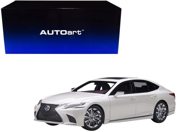 Lexus LS500h Sonic White Metallic with Crimson and Black Interior 1/18 Model Car by Autoart - Image 2
