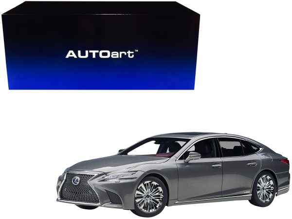 Lexus LS500h Manganese Luster Gray Metallic with Crimson and Black Interior 1/18 Model Car by Autoart - Image 5
